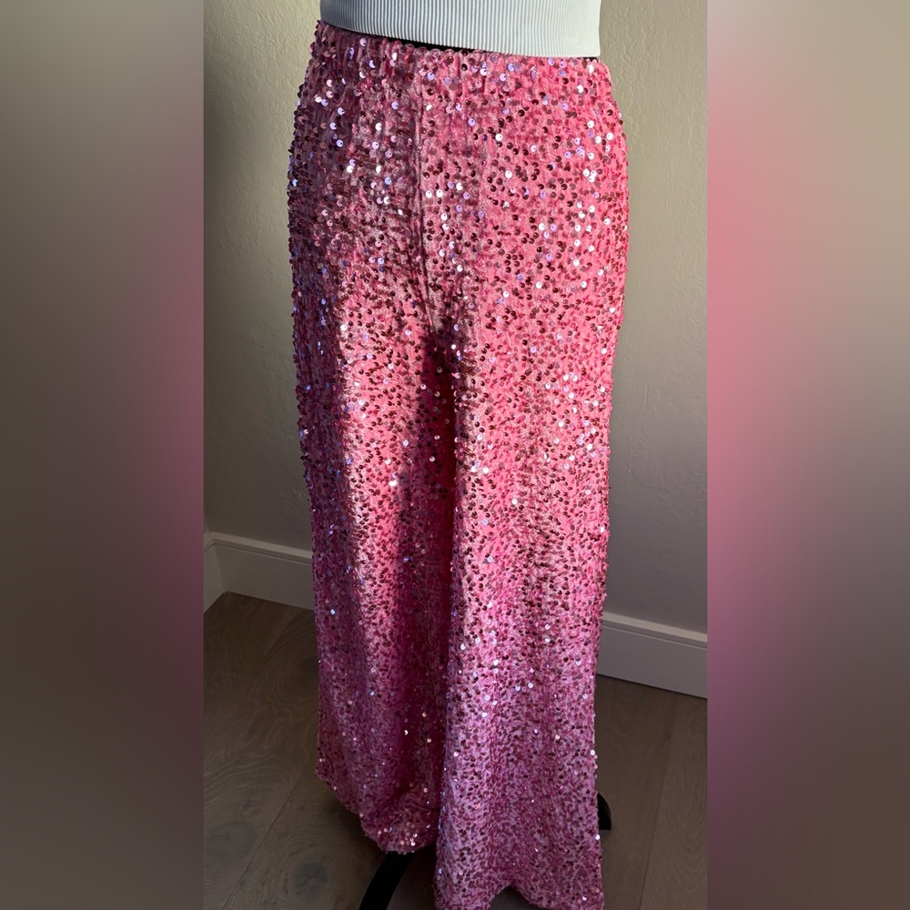 Pink Sequin Wide-Leg Pants